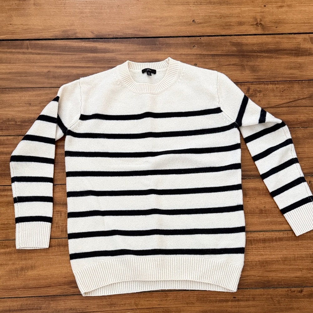 J. Crew Navy and White Striped Crewneck Sweater wool & oversized